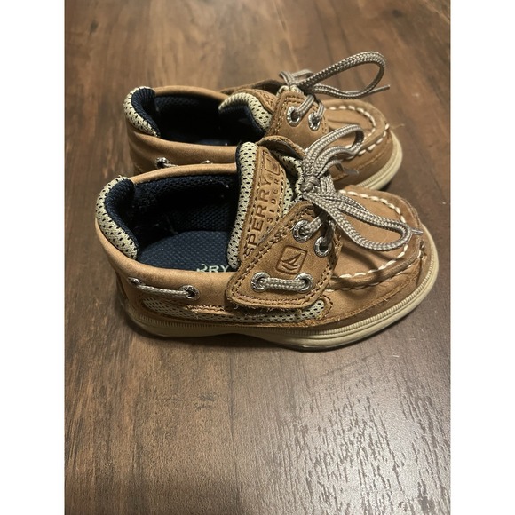 Sperry Kids Lanyard Boat Shoes Size 5M Brown Leather Nautical Casual Deck Shoes - Picture 2 of 6